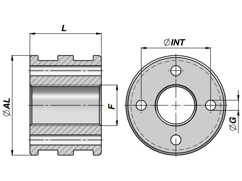 Tłok M250 CTT, Średnica tłoka: 30 mm, ØI-F - Średnica wewnętrzna tłoka: 20 mm